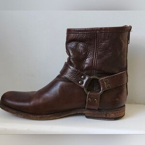 Frye Brown Leather Harness Ankle Boots